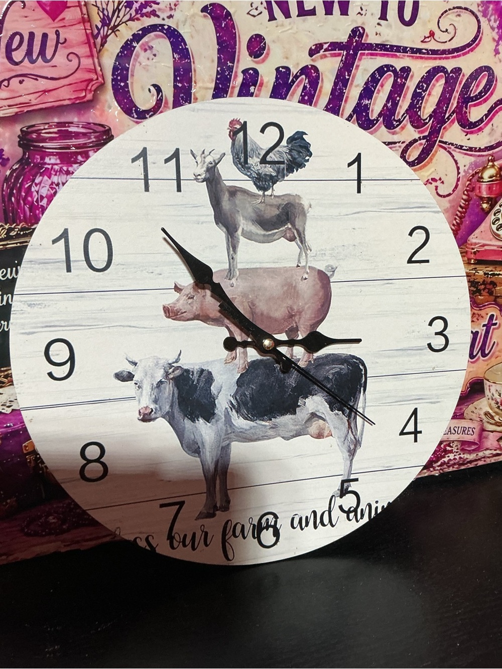 Rustic Farmhouse Animal Stack Wall Clock - White